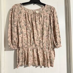 MELLODAY Dusty Pink Floral Peasant Blouse